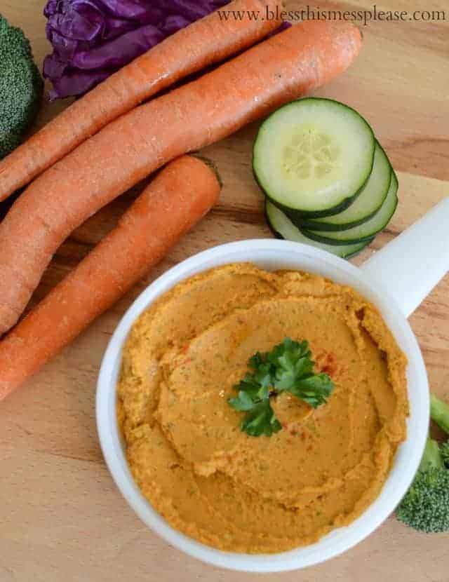 Roasted Red Pepper Hummus quick easy and you can't beat homemade!