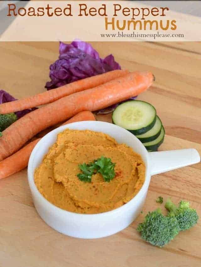 Roasted Red Pepper Hummus quick easy and you can't beat homemade!