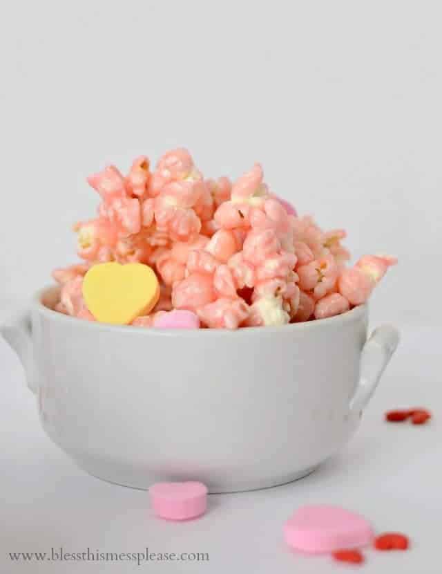 Pretty in Pink Valentine Popcorn Treat from www.blessthismessplease.com