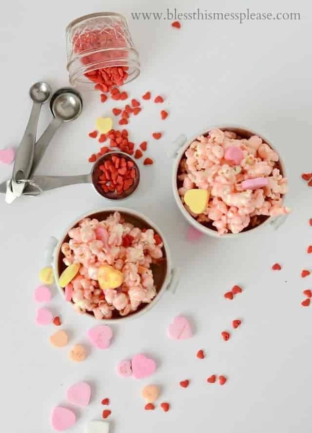 Pretty in Pink Valentine Popcorn Treat from www.blessthismessplease.com