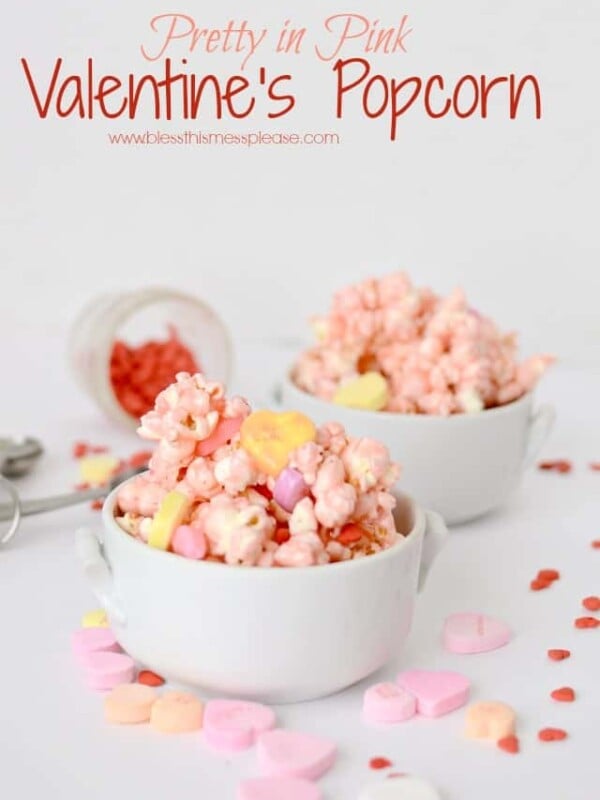 Pretty in Pink Valentine's Popcorn that is quick, easy and perfect for a party.