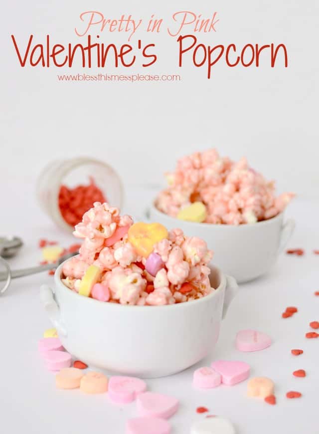 Pretty in Pink Valentine Popcorn Treat from www.blessthismessplease.com