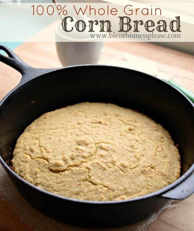 100% Whole Grain Cornbread Recipe | Honey Sweetened Cornbread