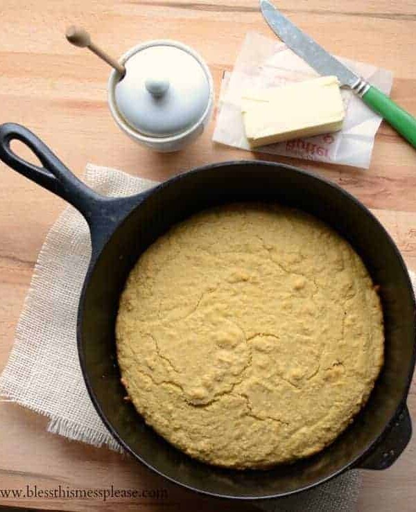 100% whole grain cornbread recipe that uses real butter & is sweetened with honey.