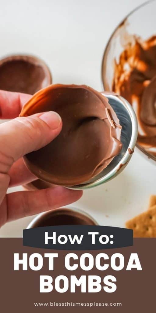 hardened chocolate coming out of metal mold with he text 'how to hot chocolate bombs'