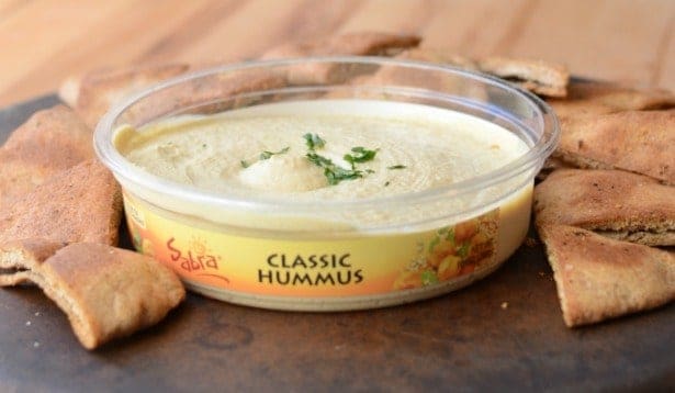 Sabra hummus and homemade pita chips!