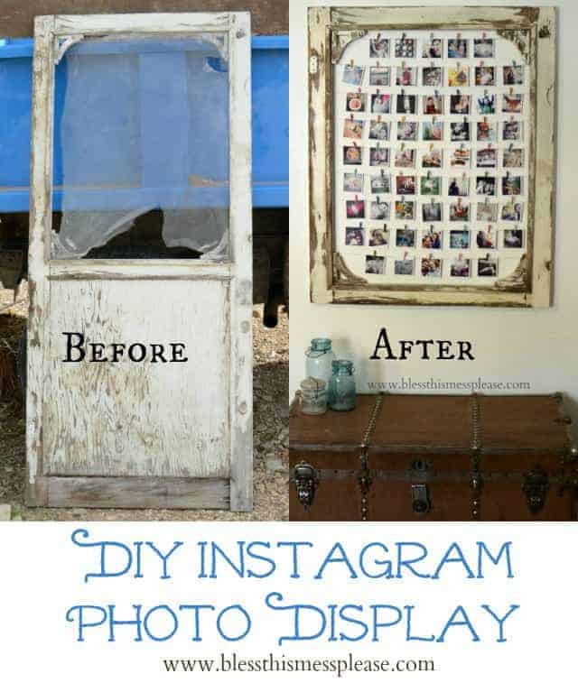  DIY Instagram Photo Display made from an old screen door! You could also use a big frame...