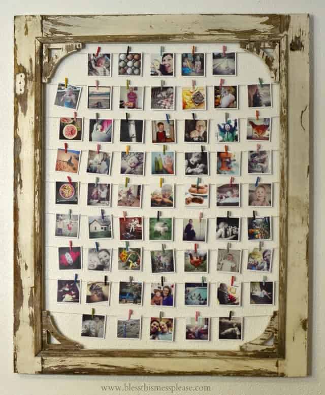  DIY Instagram Photo Display made from an old screen door! You could also use a big frame...
