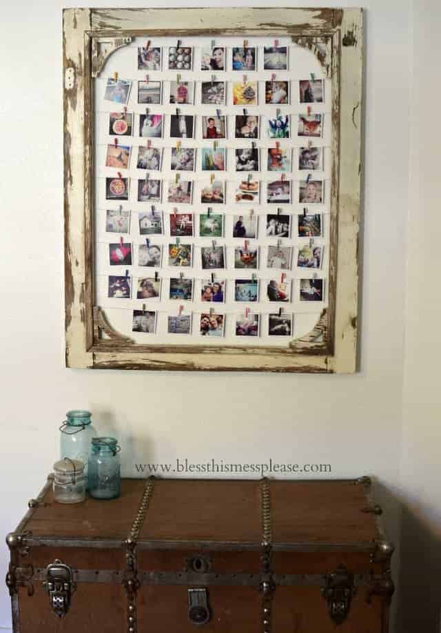  DIY Instagram Photo Display made from an old screen door! You could also use a big frame...