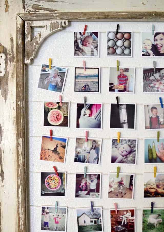 DIY Instagram Photo Display made from an old screen door! You could also use a big frame...