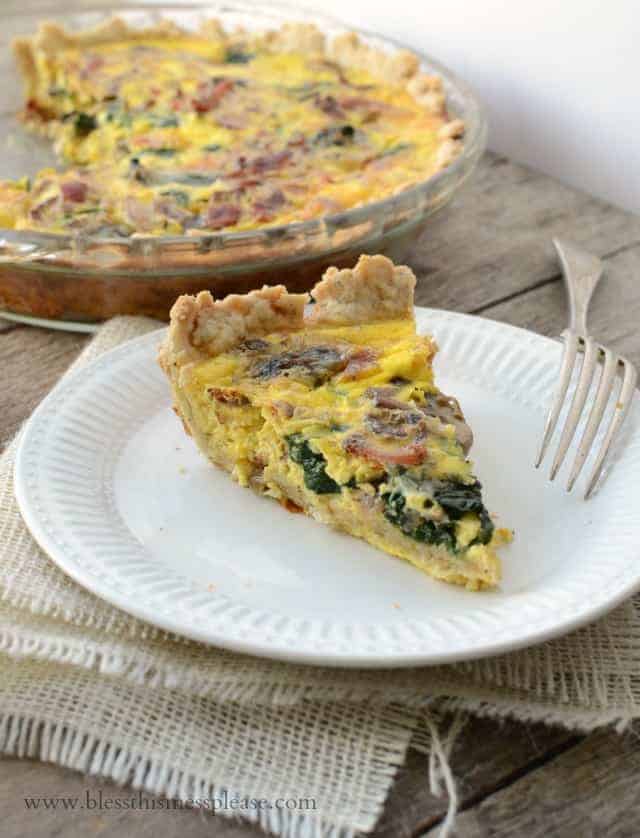 Lightened Up Spinach Bacon Quiche - Bless This Mess