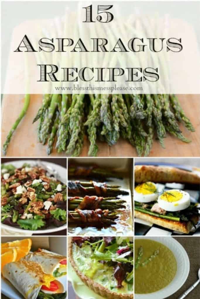 Title Image for 15 Asparagus Recipes with fresh asparagus and examples of 6 asparagus recipes