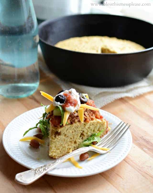 Quick, easy, and healthy whole grain tamale pie, made with corn bread and chili.