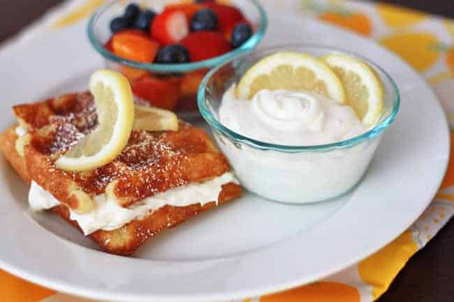 Lemon Buttermilk Waffles with Whipped Lemon Cream Cheese Topping
