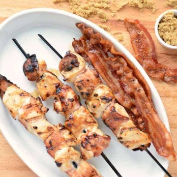 Grilled Brown Sugar Bacon Wrapped Chicken Skewers