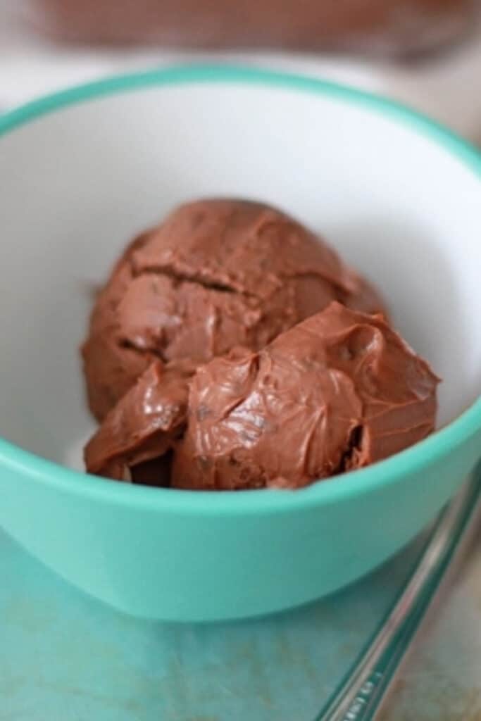 chocolate truffle ice cream in turquoise bowl