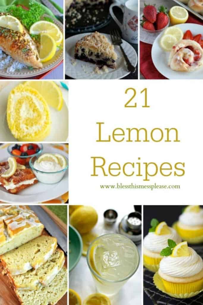 text reads " 21 lemon recipes " with collage of pictures