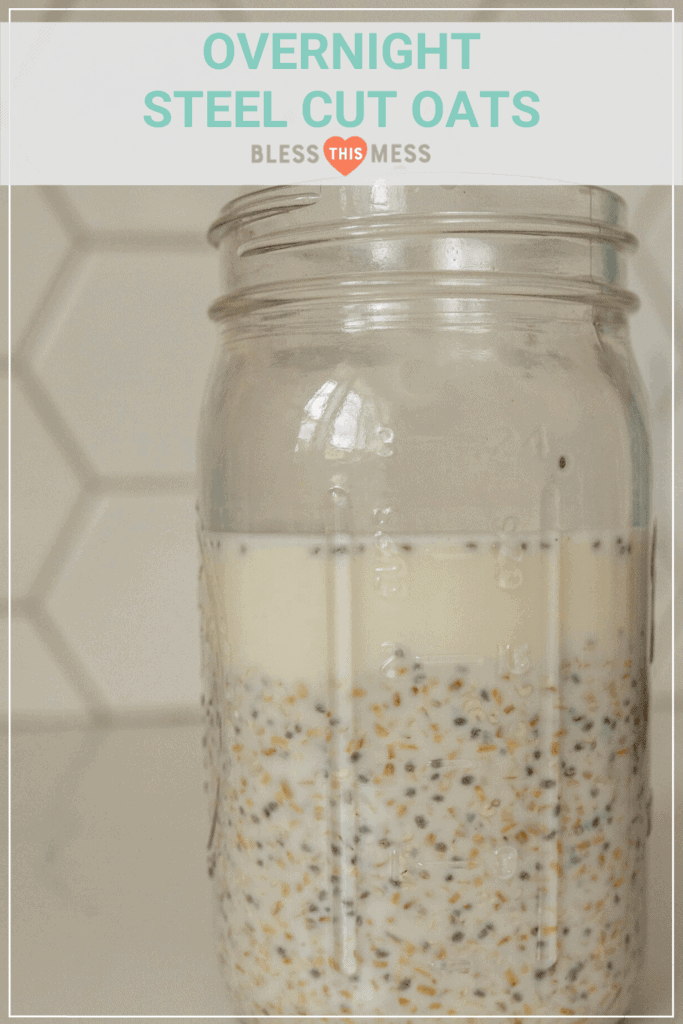 overnight steel cut oats in glass canning jar recipe pin
