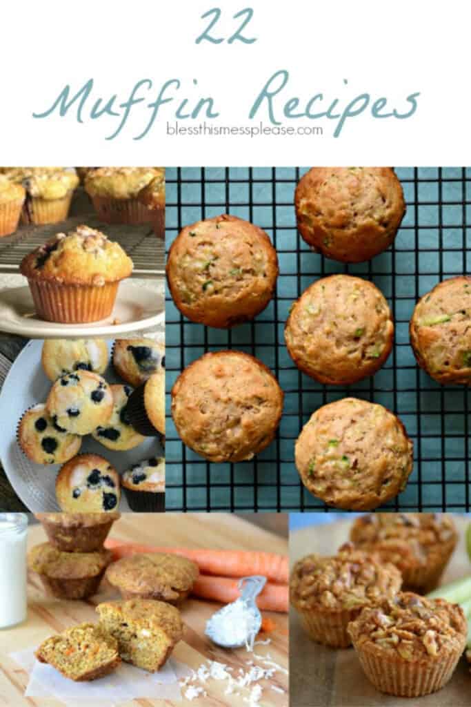 text reads "22 muffin recipes" and a collage of various muffins