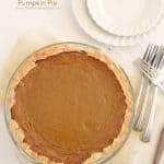 whole pumpkin pie in a glass dish