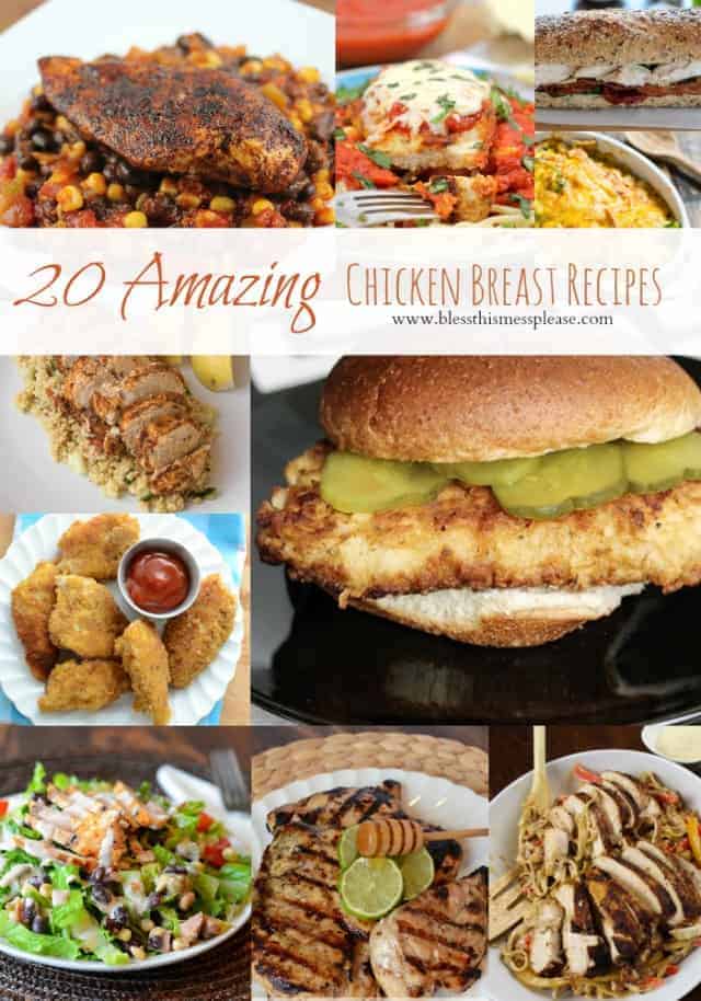 Title Image for 20 Amazing Chicken Breast Recipes with images of 10 different chicken breast recipes