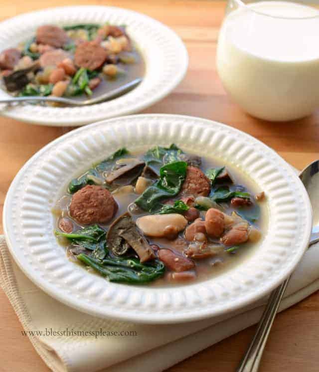 America's Test Kitchen's Healthy Slow Cooker Bean and Sausage Soup with Spinach