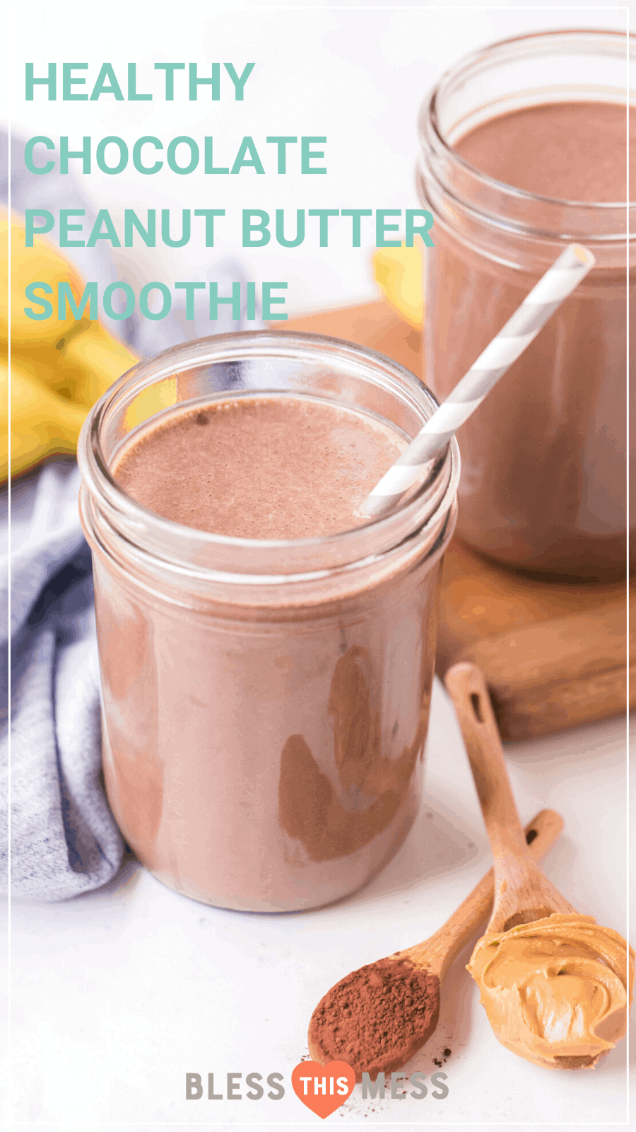 healthy chocolate peanut butter smoothie pin