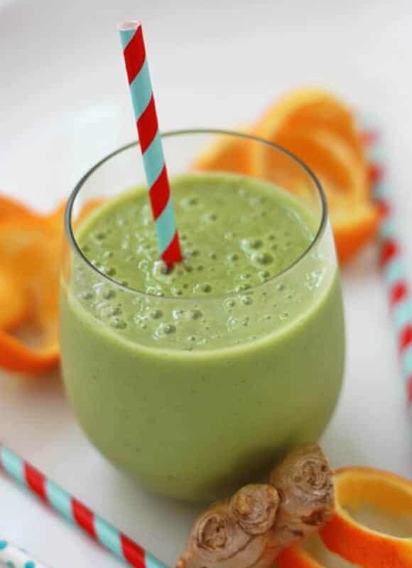 Cold Killer Smoothie loaded with vitamin C, ginger, bananas, honey and spinach to fight off that sickness.