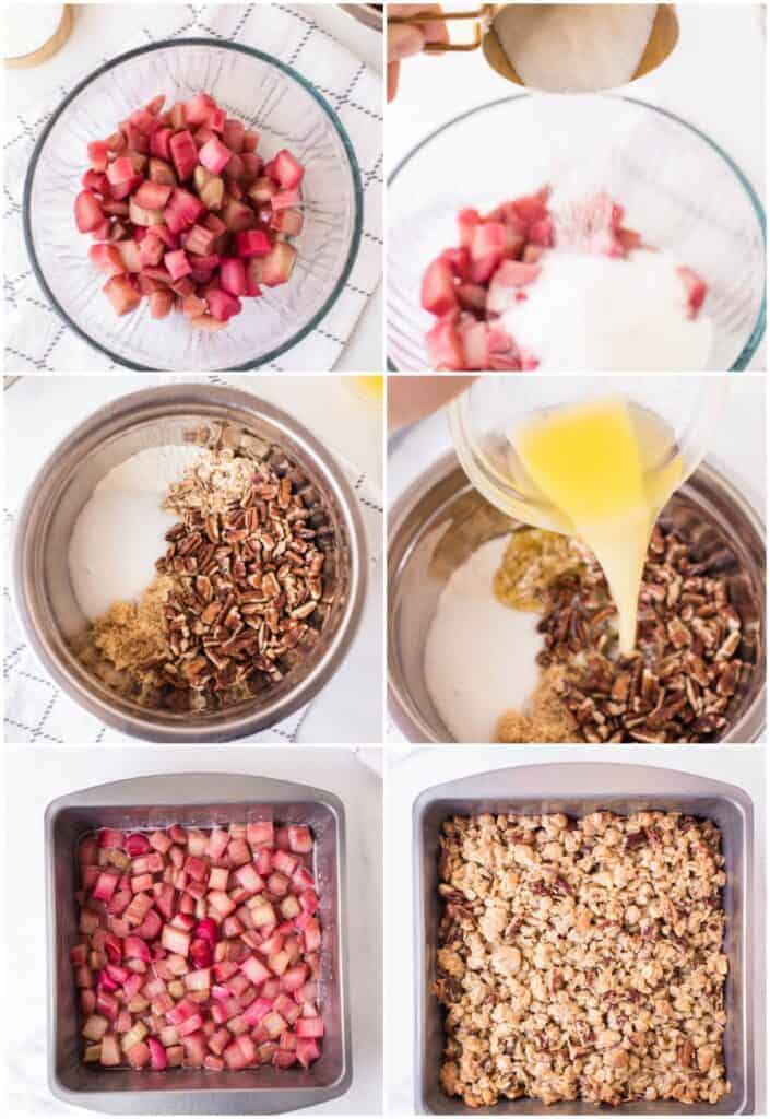 how to make rhubarb crisp collage image