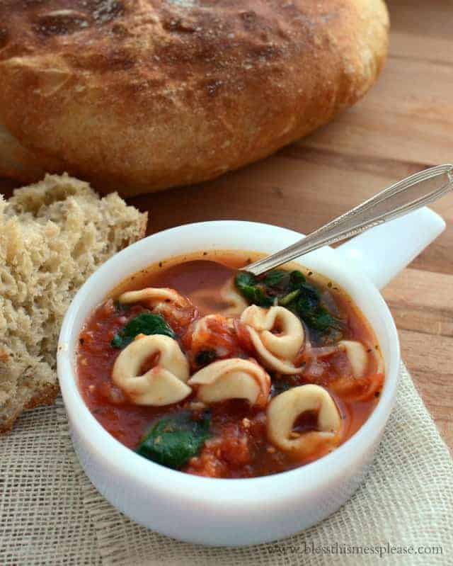 Tortellini soup with spinach is a quick, simple, healthy dinner idea that the whole family will love and it is done in about 30 minutes!