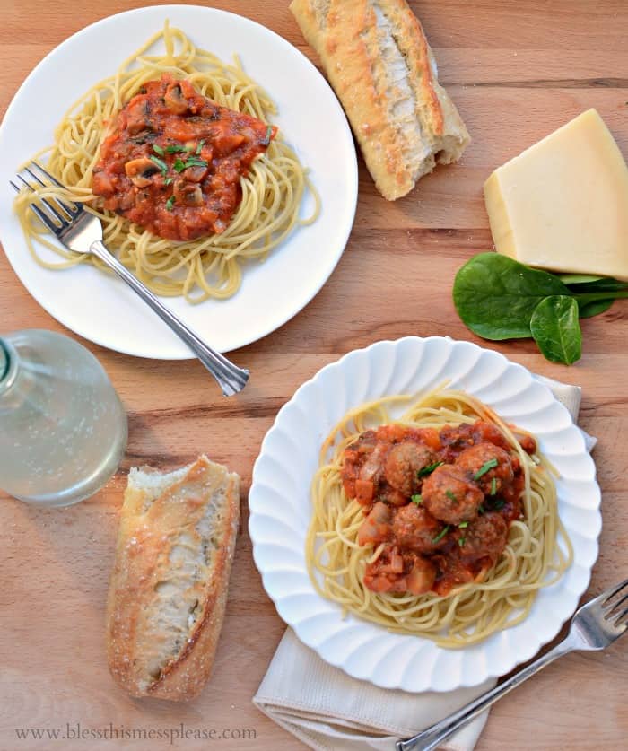 Spinach and Mushroom Marinara with (or without) Meatballs