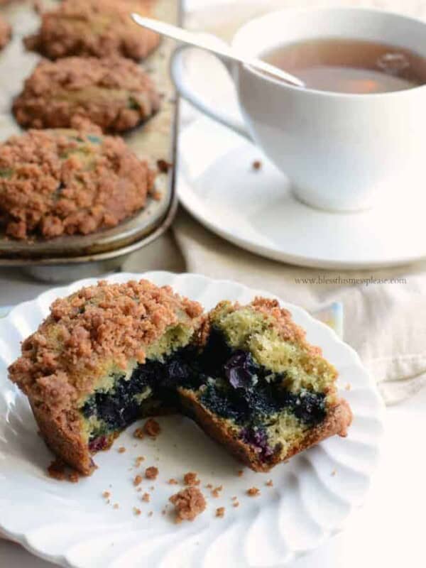 These Blueberry Muffins with Crumb Topping are moist, sweet, full of fruit, and the best part? That topping! You are going to love them!