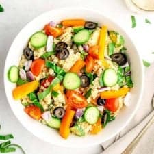 top view of a bowl of quinoa salad