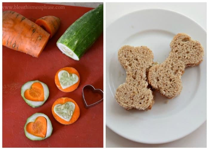 cookie cutter cutting up heart shapped cucumbers.