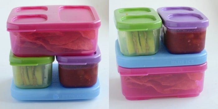 5 Secrets to Healthy Packed Lunch Success! packed and stacked lunch boxes.