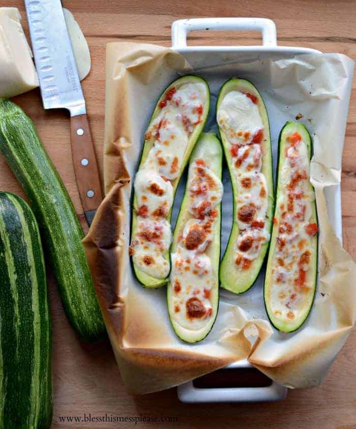 zucchini boats with tomatoes and mozzarella