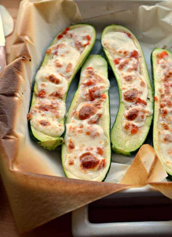 Image of Zucchini Boats with Tomatoes and Fresh Mozzarella