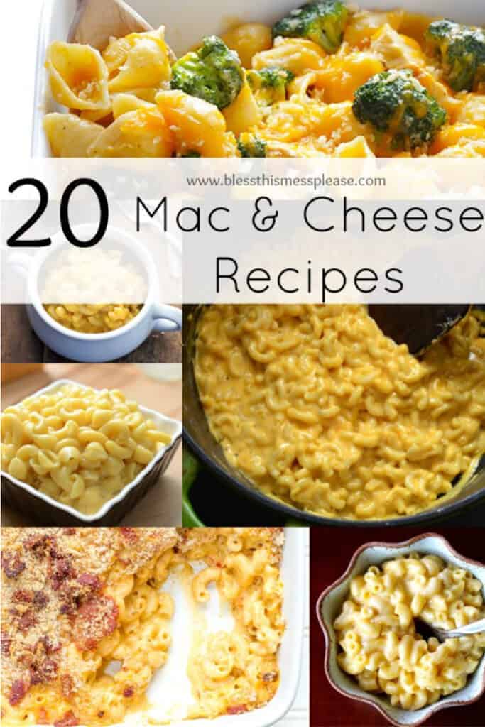 text reads "20 mac & cheese recipes"