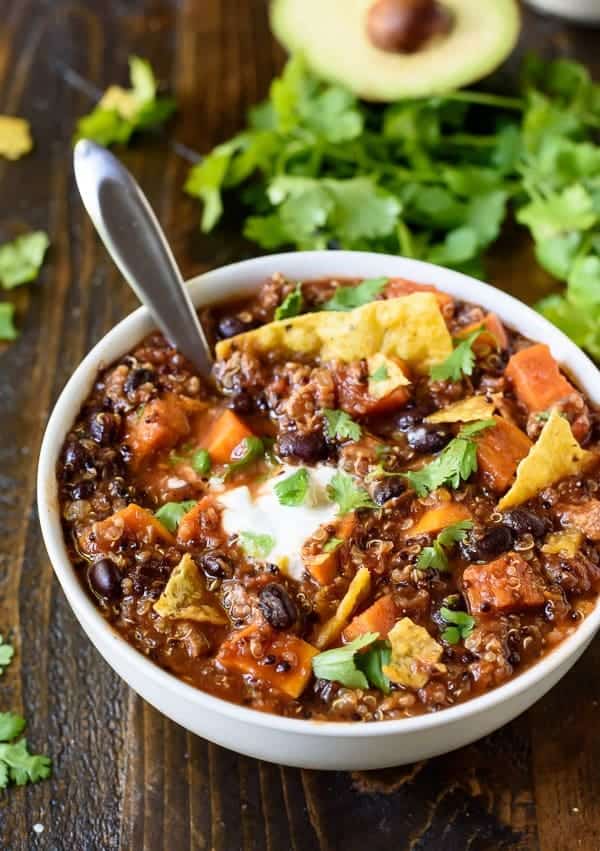 Slow Cooker Turkey Quinoa Chili with Sweet Potatoes from Well Plated by Erin