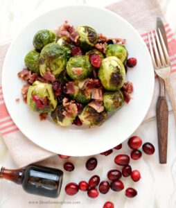 Roasted Brussels Sprouts with Cranberries, Bacon, and Maple