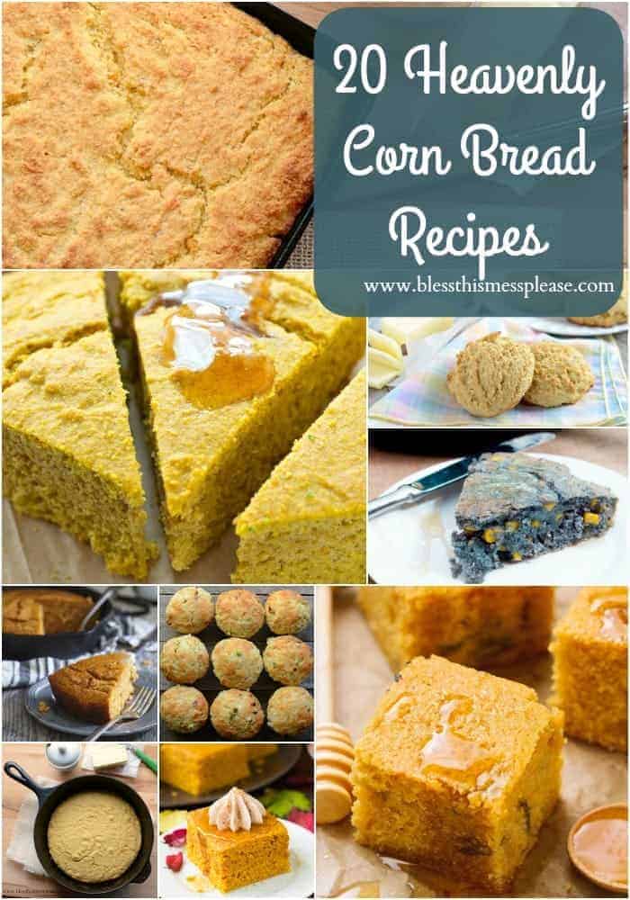 Looking for a fluffy, tasty & easy cornbread recipe to try at your next holiday celebration, or as a dinner side? Here are 20 must try cornbread recipes! #thanksgiving #cornbread
