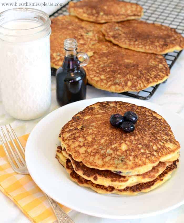 Image of Blueberry Cornmeal Pancakes on a Plate