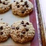 Healthy Chocolate Chip and Oatmeal Cookies on a metal baking pan.