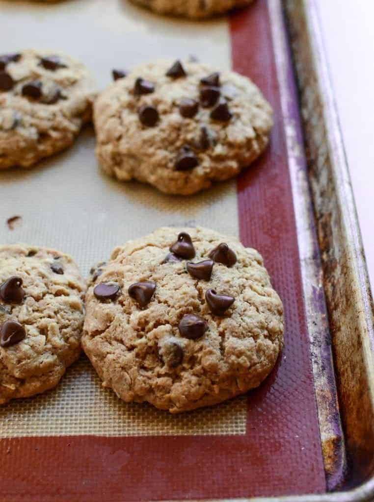 Chewy Coconut Oil Dark Chocolate Chip Oat Cookies {Whole Wheat