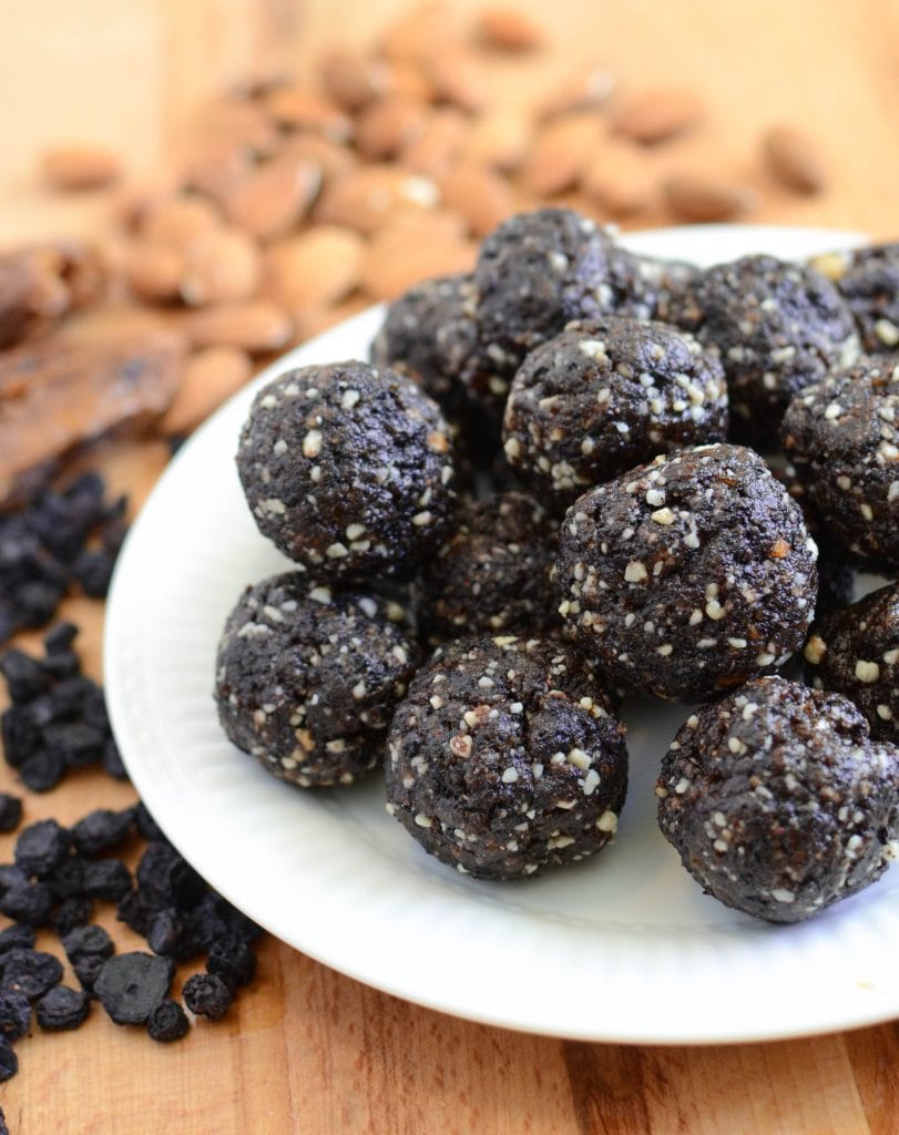 Blueberry Muffin Date Balls clean eating snack recipe that's full of protein and good fat!