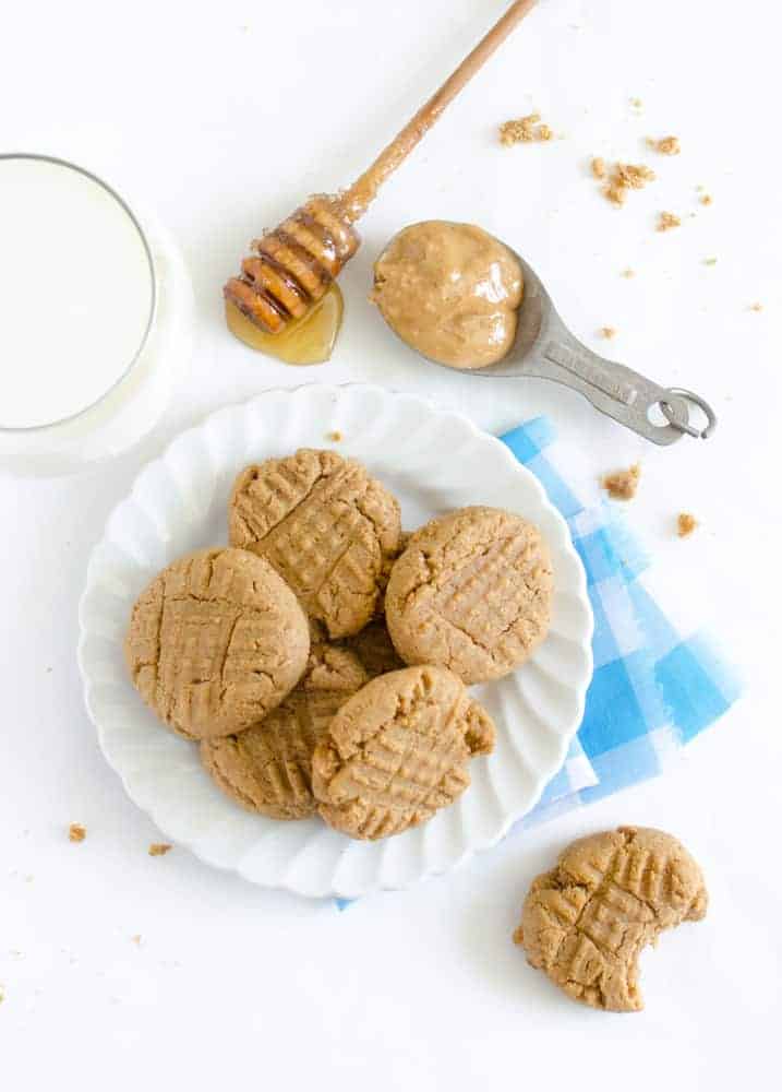 Honey Sweetened Peanut Butter Cookies (whole wheat flour)