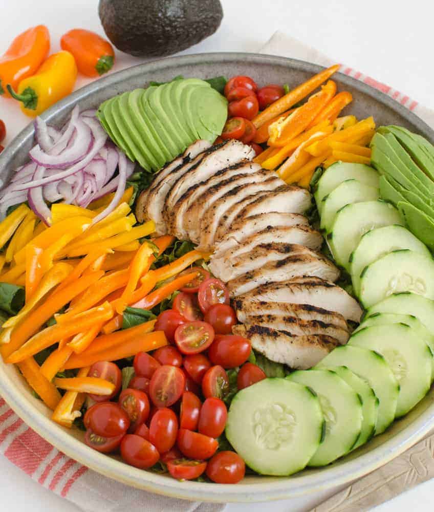 Grilled chicken salad is one of my favorite main dishes to serve in the warm months of the year.