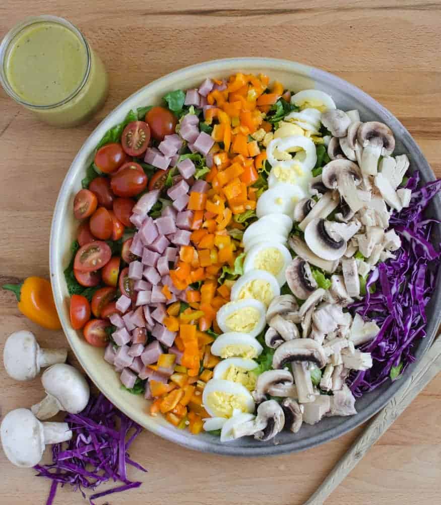 With rainbow salad, you get a whole host of veggies with protein for a well rounded, easy lunch or dinner. Serve it with honey mustard vinaigrette!