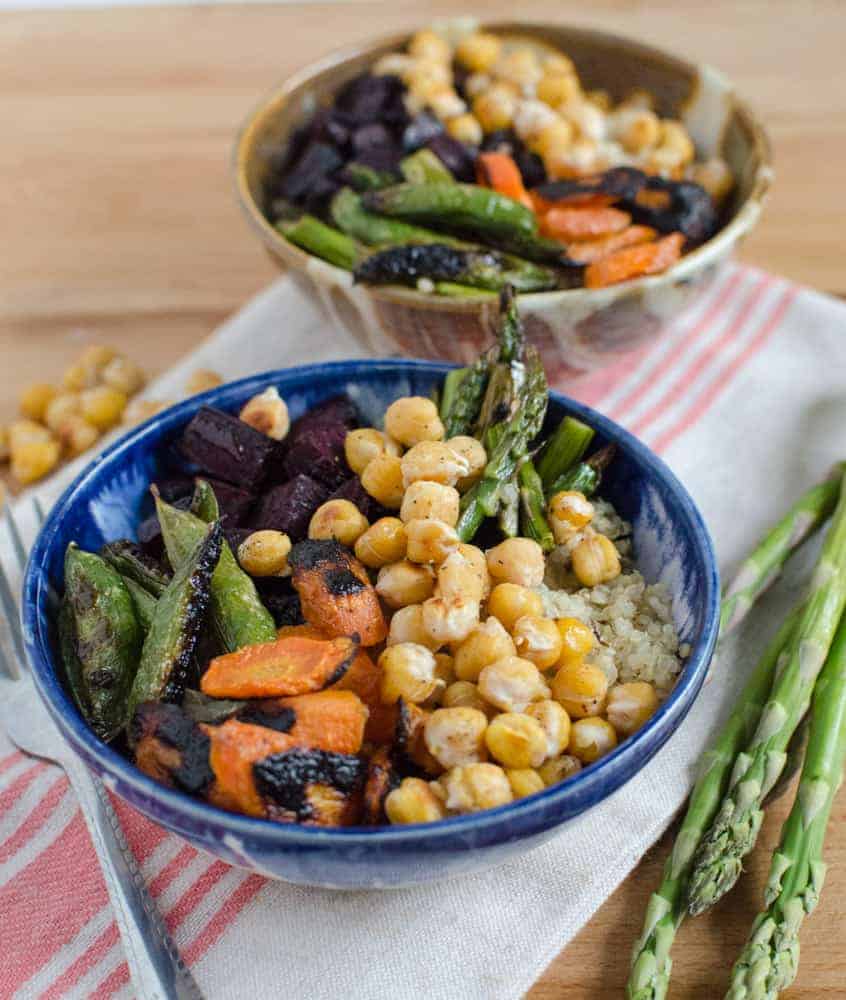 Roasted Chickpea and Vegetable Quinoa Bowls recipe (Meatless/GF) reheats great so make a lot and eat it all week for lunch