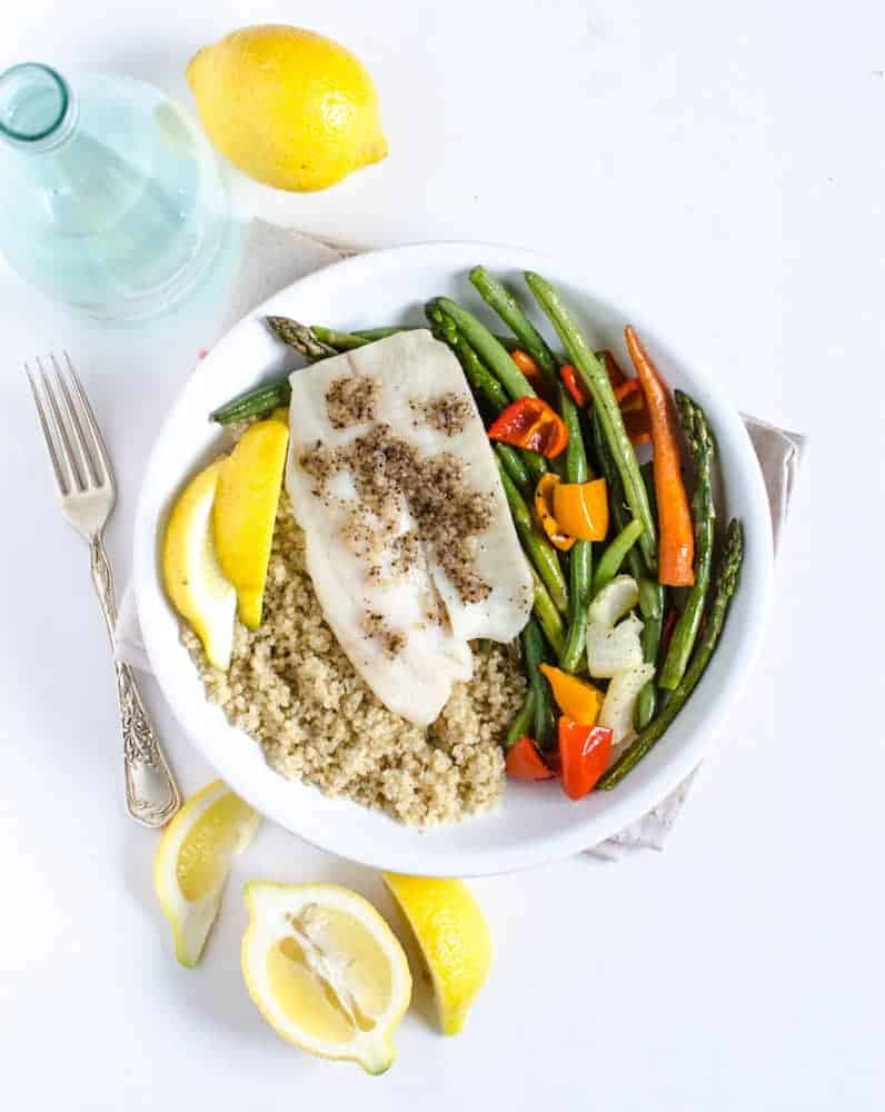 Simple Roasted Tilapia and Vegetables (easy healthy 20 minute sheet pan dinner)